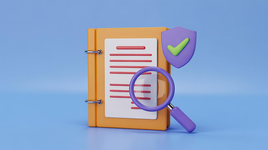 Canonical URL audit with magnifier and shield representing SEO security