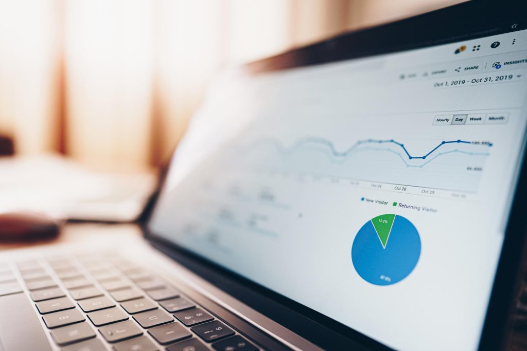 Google Analytics 4 events and conversions pie chart on laptop