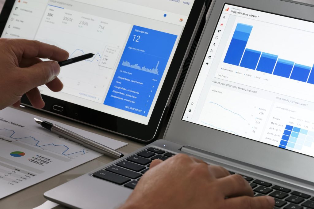GA4 session dashboard on tablet and laptop